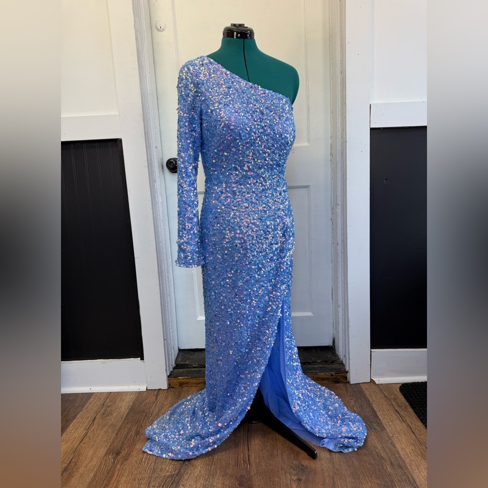 Elegant Sherri Hill Blue Sequin One-Shoulder Dress (size 14)